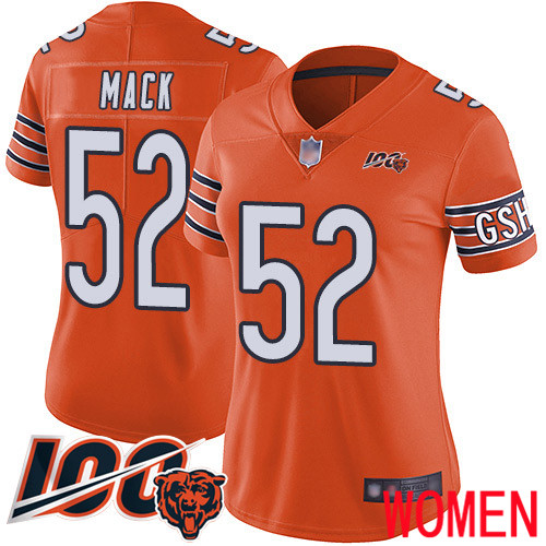 Chicago Bears Limited Orange Women Khalil Mack Alternate Jersey NFL Football #52 100th Season